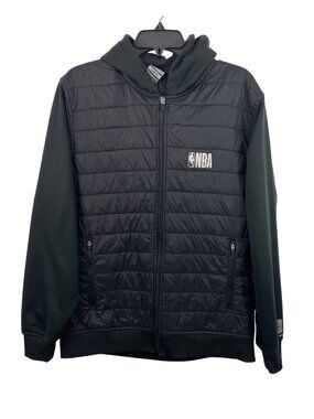 NBA Black Quilted Hoodie Jacket Mens Size Large Front Zip Pockets